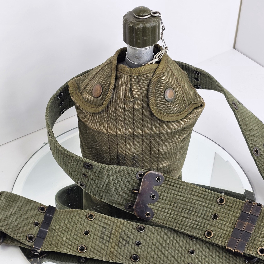 1955 1956 Military Canteen Canvas Covered Water Bottle Belt Strap USA Original